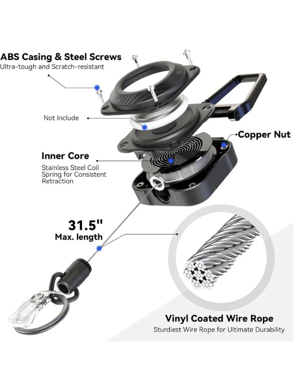 2 Pack Retractable Keychain for AirTag - 31.5 in Length, Lightweight 8 oz Holder